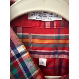 Vintage Made in USA Red Plaid Button Down Shirt Mens XL Single Needle Tailored